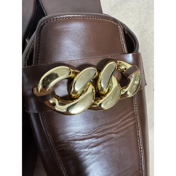 Blueblood Shoes Mens Size 10 Brown Gold Chain Mule Loafers Slip On Leather